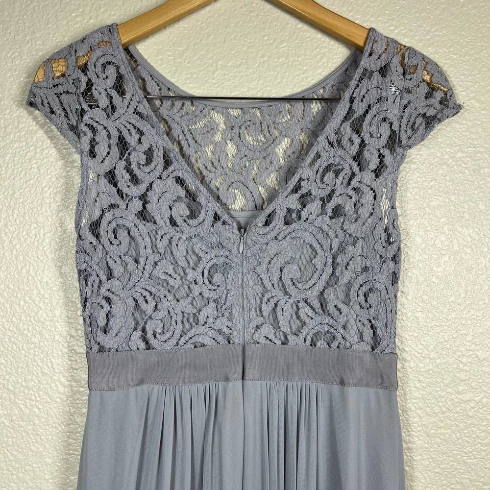 Adrianna Papell Gown Short Sleeve Lace Stretch Tulle Silver Jewel Waist‎ Size 6 - Picture 6 of 15
